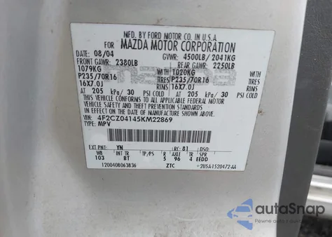 2005 Mazda Tribute S из США, поврежденный, VIN 4F2CZ04145KM22869